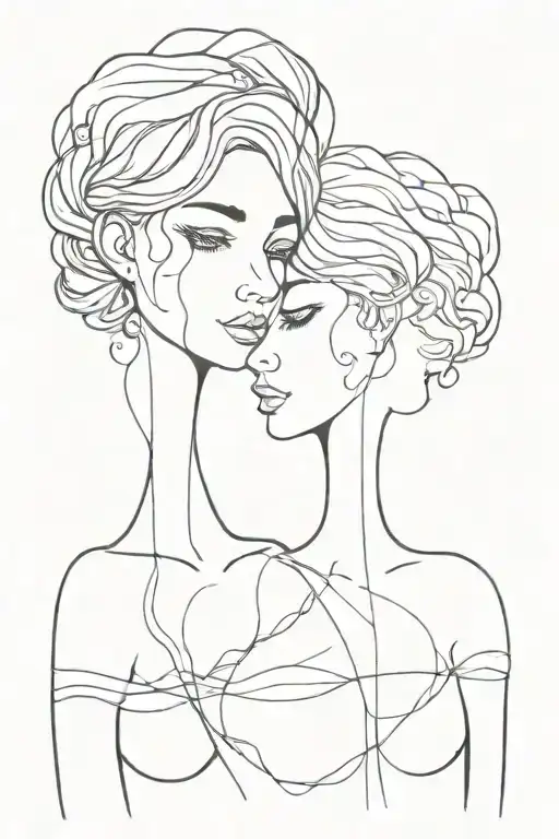 two faces gemini sisters hair tangled tattoo design idea