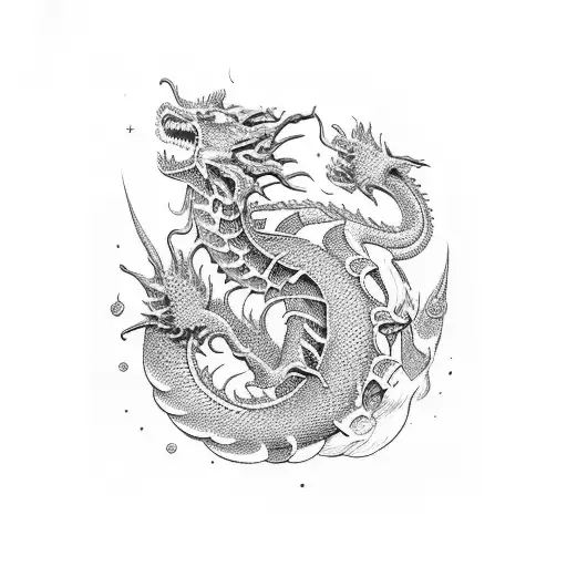 Time is fractal, dragon falling from the sky tattoo design idea