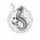 Time is fractal, dragon falling from the sky tattoo design idea
