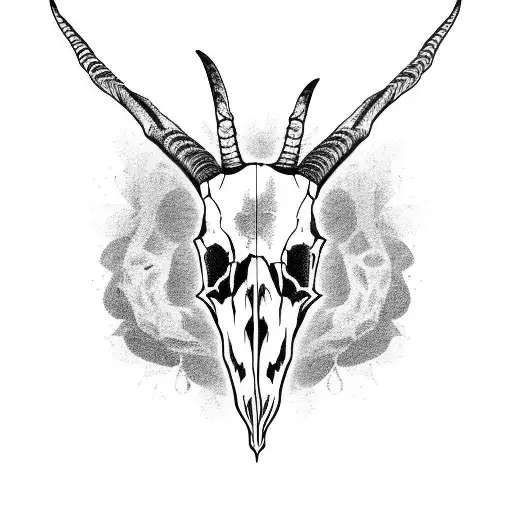 goat Skull, satanism, decorated with flowers,  tattoo design idea