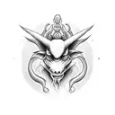 Baphomet with two hands, one upright and the other one facing down.  tattoo design idea