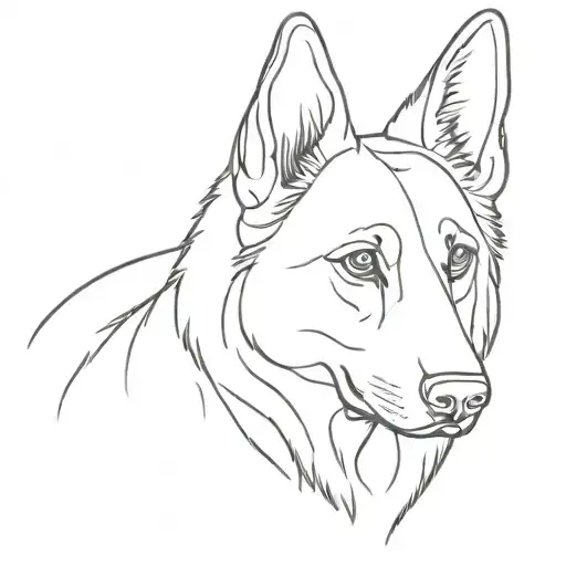 The continuous line would follow the basic shape of the German Shepherd's body, highlighting its key features in a styli tattoo design idea