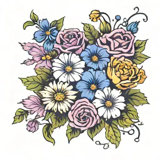 morning glory, violet, chrysanthemum, Daisy and rose  tattoo design idea