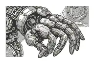 creation of adam one robotic hand reaching tattoo design idea