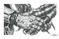 creation of adam one robotic hand reaching tattoo design idea