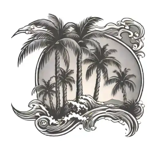 west coast palm trees and waves tattoo design idea