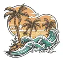 west coast palm trees and waves tattoo design idea