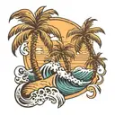 west coast palm trees and waves tattoo design idea
