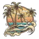 west coast palm trees and waves tattoo design idea