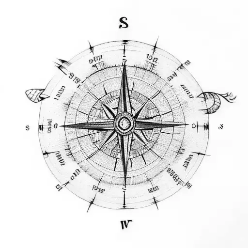 Create a tattoo design featuring a compass and a mathematical equation that represents the concept of navigation. tattoo design idea