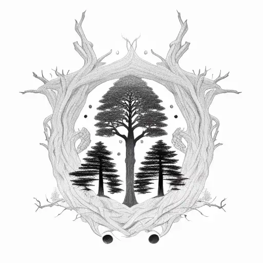A majestic Tree of Gondor entwined with the broken Narsil sword tattoo design idea