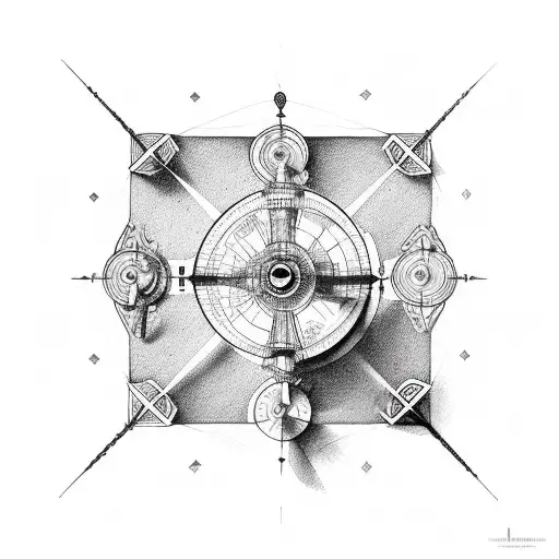old gyroscope and leonardo davinci stile tattoo design idea