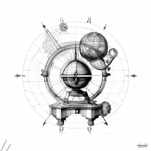 old gyroscope and leonardo davinci stile tattoo design idea