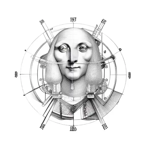 old gyroscope and leonardo davinci stile tattoo design idea