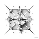 old gyroscope and leonardo davinci stile tattoo design idea