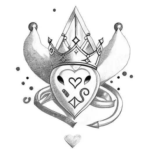 L in a heart with a queen crown above a pink heart with and M in it and a blue heart with a F in it tattoo design idea