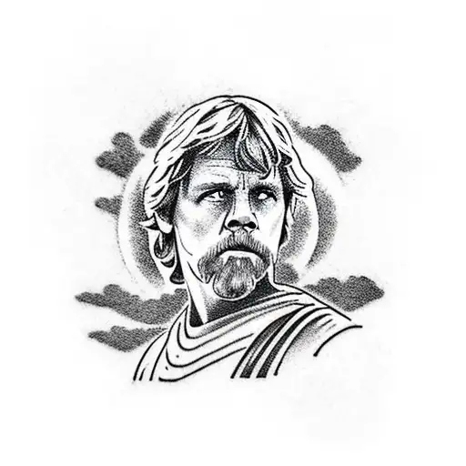 I want a picture of the sunset landscape with Luke Skywalker on Tatooine tattoo design idea