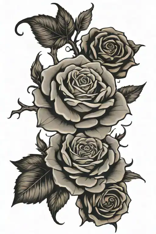 A rose with a thorn that runs all the way along the arm and which surrounds the astrological signs of lion, ram and canc tattoo design idea