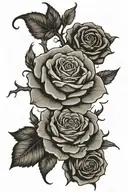 A rose with a thorn that runs all the way along the arm and which surrounds the astrological signs of lion, ram and canc tattoo design idea