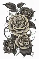 A rose with a thorn that runs all the way along the arm and which surrounds the astrological signs of lion, ram and canc tattoo design idea