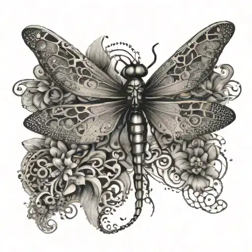 dragonfly et ornamental tattoo design idea