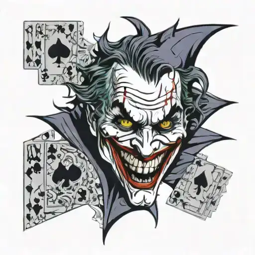 An abstract new-school interpretation of the Joker's face made up of playing card suits tattoo design idea