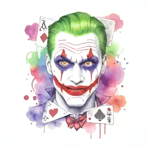 An abstract new-school interpretation of the suicide squad Joker's face made up of playing card suits tattoo design idea