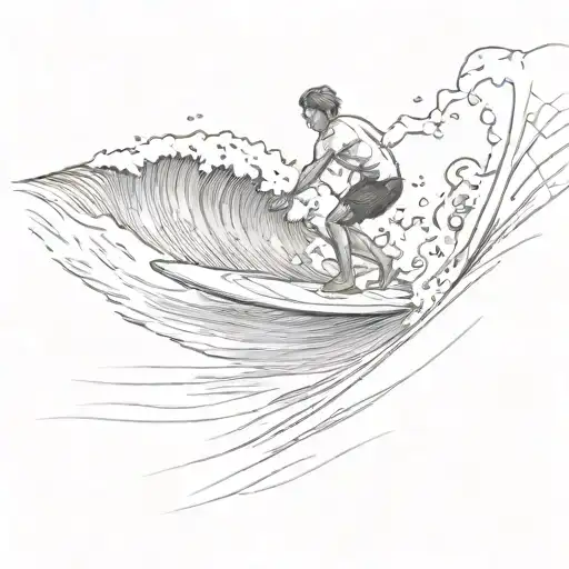 A sketch of a surfer carving a wave with a web developer coding in the background tattoo design idea