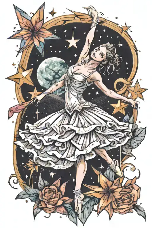 ballerina and star tattoo design idea