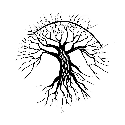 Tree of Life roots in shape of African continent tattoo design idea