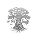 Tree of Life roots in shape of African continent tattoo design idea