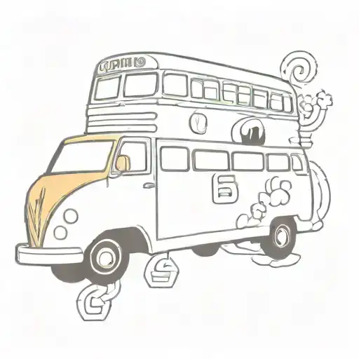 collage of a uno card, school bus, and friendship symbol tattoo design idea