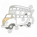 collage of a uno card, school bus, and friendship symbol tattoo design idea