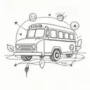 collage of a uno card, school bus, and friendship symbol tattoo design idea