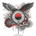 Combine elements of the Blurryface album cover with a representation of the client's favorite song by Twenty One Pilots tattoo design idea