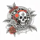 Combine elements of the Blurryface album cover with a representation of the client's favorite song by Twenty One Pilots tattoo design idea