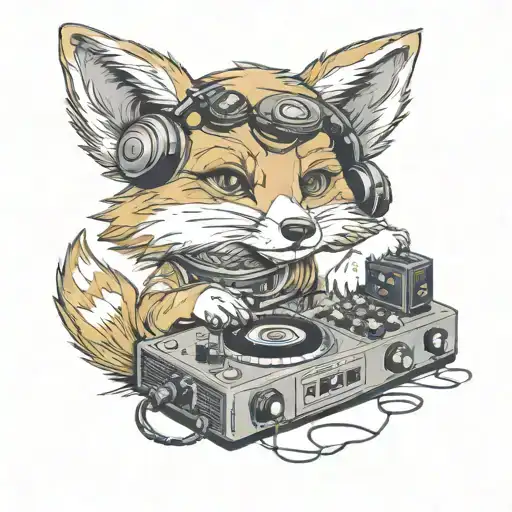 cute anthro furry fox with dj controller tattoo design idea
