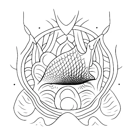 Minimalist stingray swimming amidst underwater plants tattoo design idea