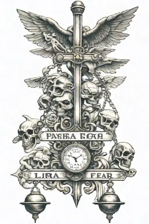 street sign Libra scale cobra panther fear god skulls and angels   tattoo design idea