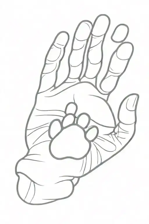 a dog paw print with a rubber toy bone hand holding tattoo design idea