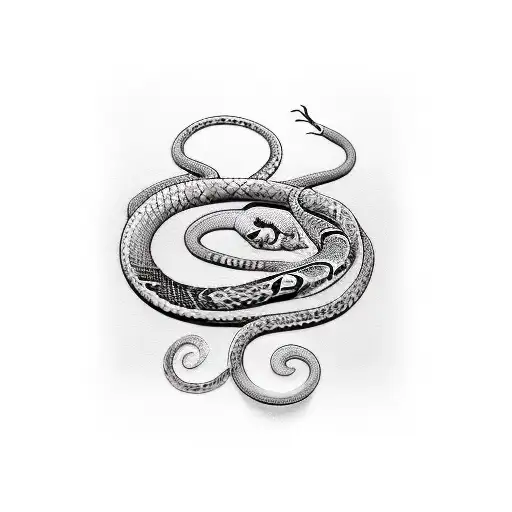 I want a tattoo of a cat wrapped around a snake with a date written on snake's skin - 18-02-23 tattoo design idea