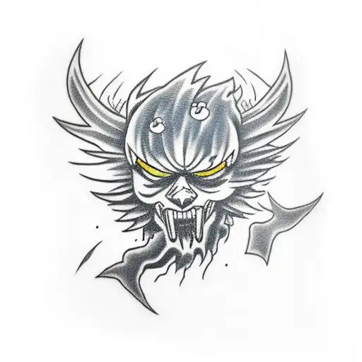 Cloud with angry eyes and lightning tattoo design idea