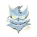 Cloud with angry eyes and lightning tattoo design idea