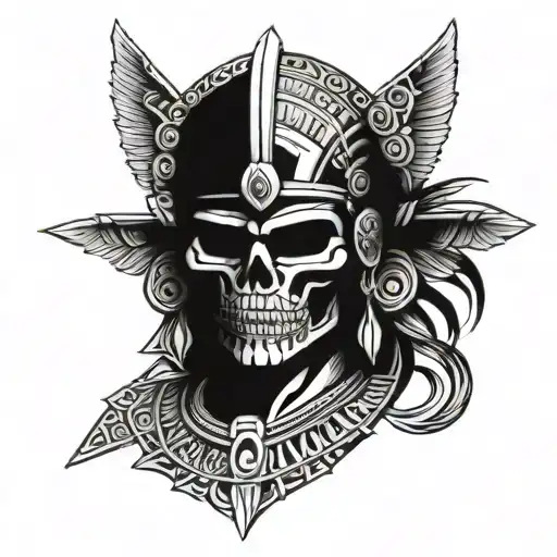 Aztec warrior skull face tattoo design idea