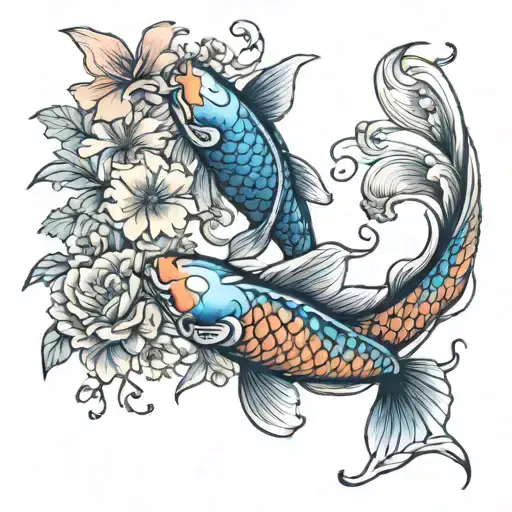 koi fish yin with flowers matching tattoos for mom tattoo design idea