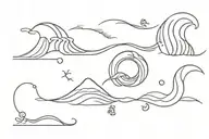 A wave design with Five symbols integrated into the wave  Singapore: India Hong Kong South Africa and the US tattoo design idea