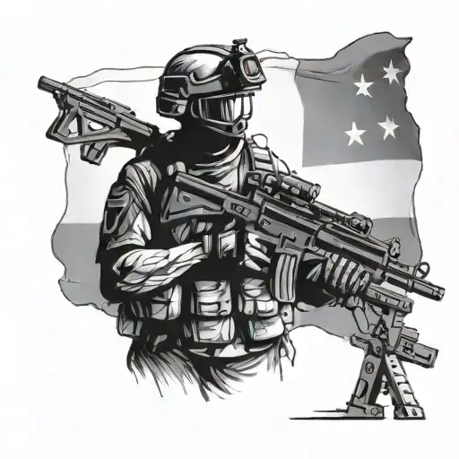 Military solider with nvg standing proudly with Bosnien flag tattoo design idea