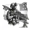 Military solider with nvg standing proudly with Bosnien flag tattoo design idea