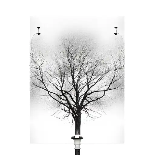 bare tree darkness orange street light tattoo design idea