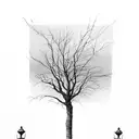 bare tree darkness orange street light tattoo design idea